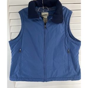 L.L. Beans Vest Womens Petit Full Zip Blue Fleece lined Nylon Shell Size L PET